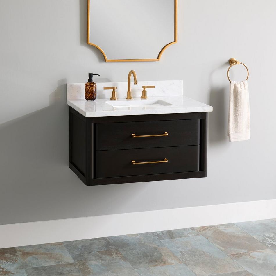 30" Orlo Narrow Wall-Mount Mahogany Vanity with Rectangular Undermount Sink - Espresso Brown, , large image number 0