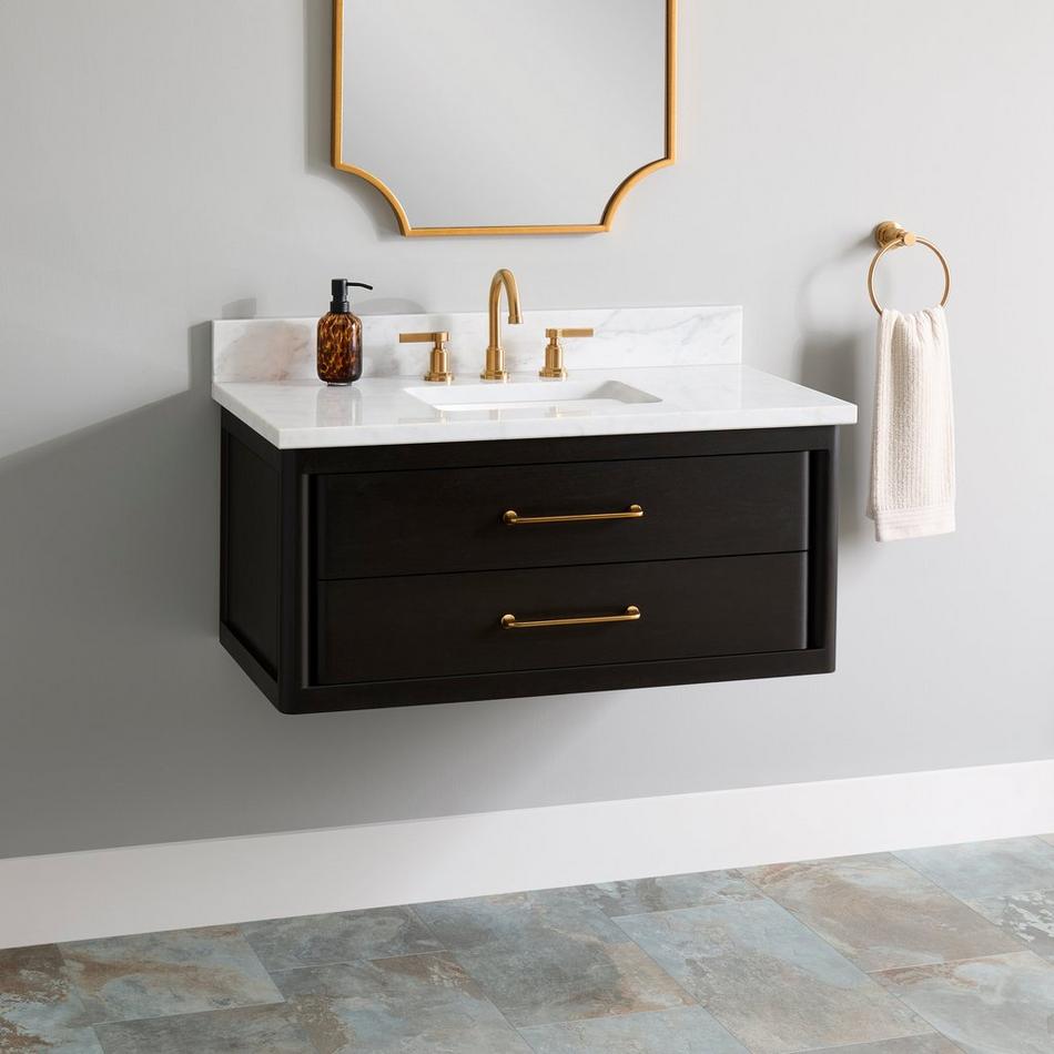 36" Orlo Narrow Wall-Mount Mahogany Vanity with Rectangular Undermount Sink - Espresso Brown, , large image number 0