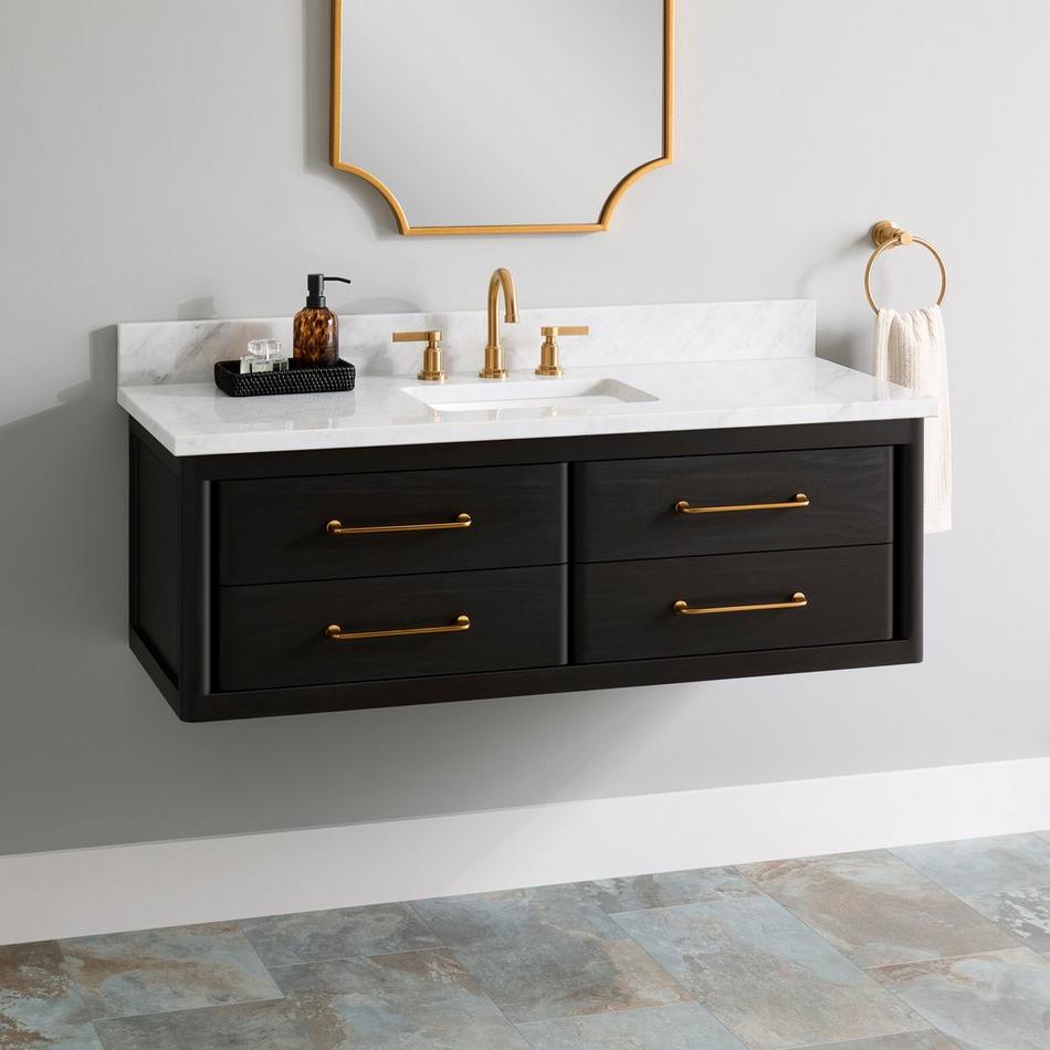 48" Orlo Narrow Wall-Mount Mahogany Vanity w Rect. Undermount Sink - Espresso Brown - Carrara - 3H, , large image number 0