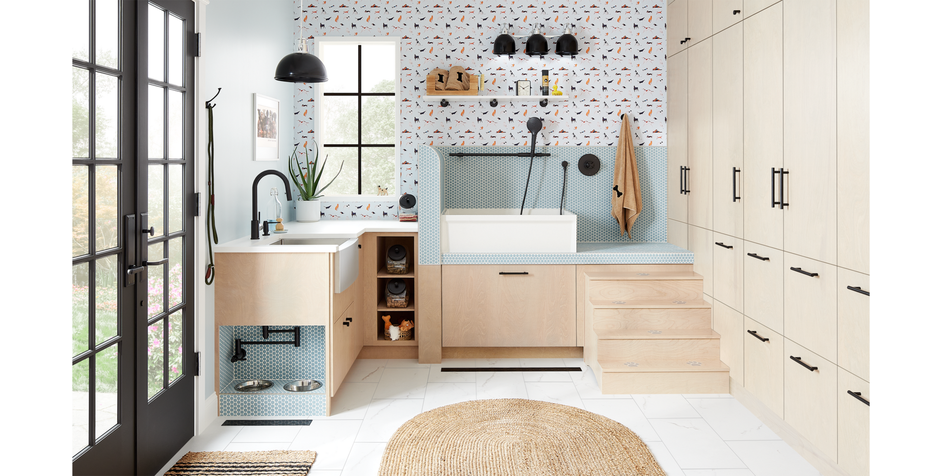 Linwald Dog Washing Station, Vassor Shower Trim, Ravenel Kitchen Faucet, Lowden Hand Shower - Matte Black for mudroom essentials