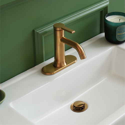 Lentz Single-Hole Bathroom Faucet in Brushed Gold