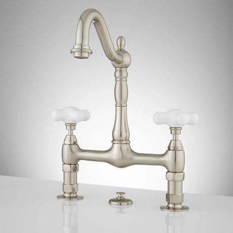 8" Bridge Bathroom Faucet - Large Porcelain Cross Handles
