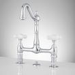 8" Bridge Bathroom Faucet - Large Porcelain Cross Handles, , large image number 0