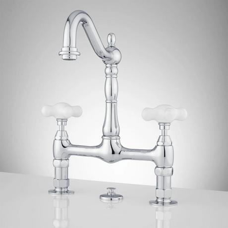 8" Bridge Bathroom Faucet - Large Porcelain Cross Handles
