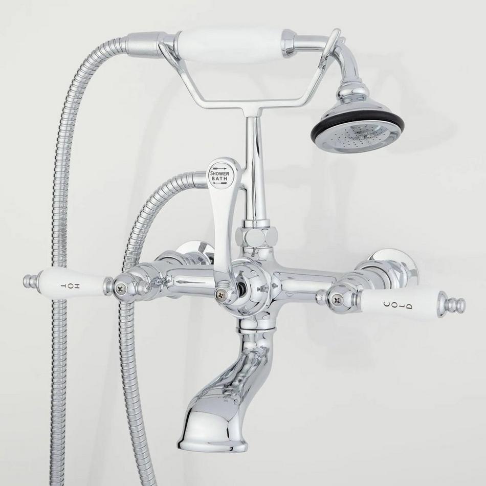 Wall-Mount Telephone Faucet with Porcelain Lever Handles and 4" Wall Couplers - Chrome, , large image number 0