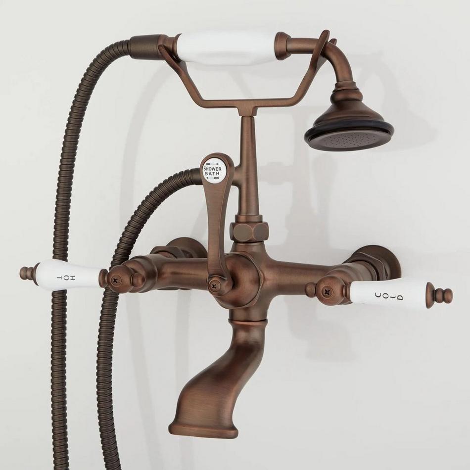 Wall-Mount Telephone Faucet with Porcelain Lever Handles and 6" Wall Couplers - Oil Rubbed Bronz, , large image number 0