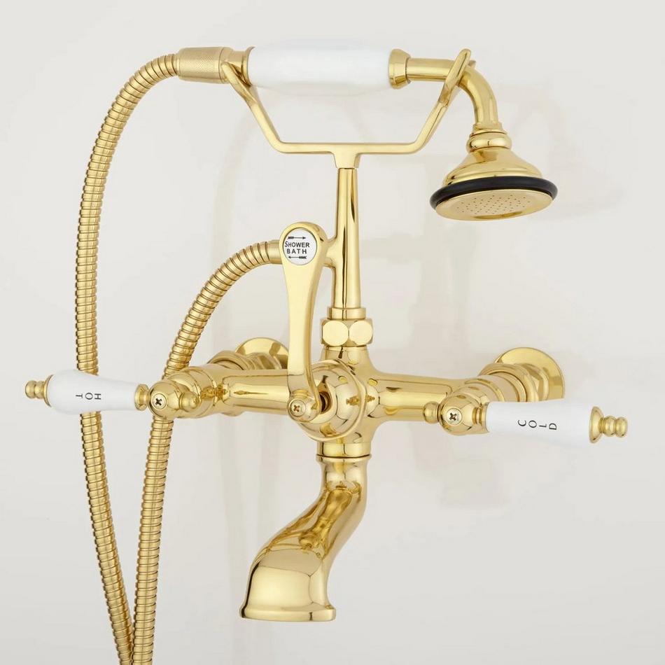 Wall-Mount Telephone Faucet with Porcelain Lever Handles and 4" Wall Couplers - Polished Nickel, , large image number 5