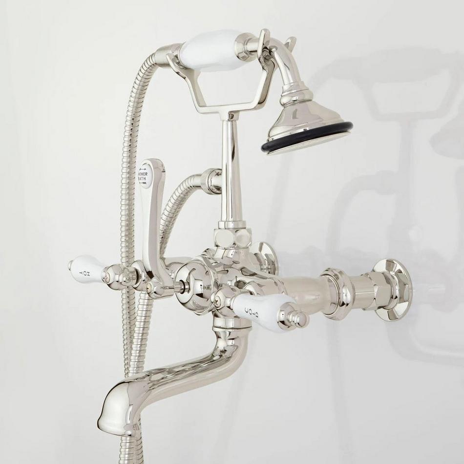 Wall-Mount Telephone Faucet and Hand Shower- Porcelain Lever Handle- Polished Nickel, , large image number 1