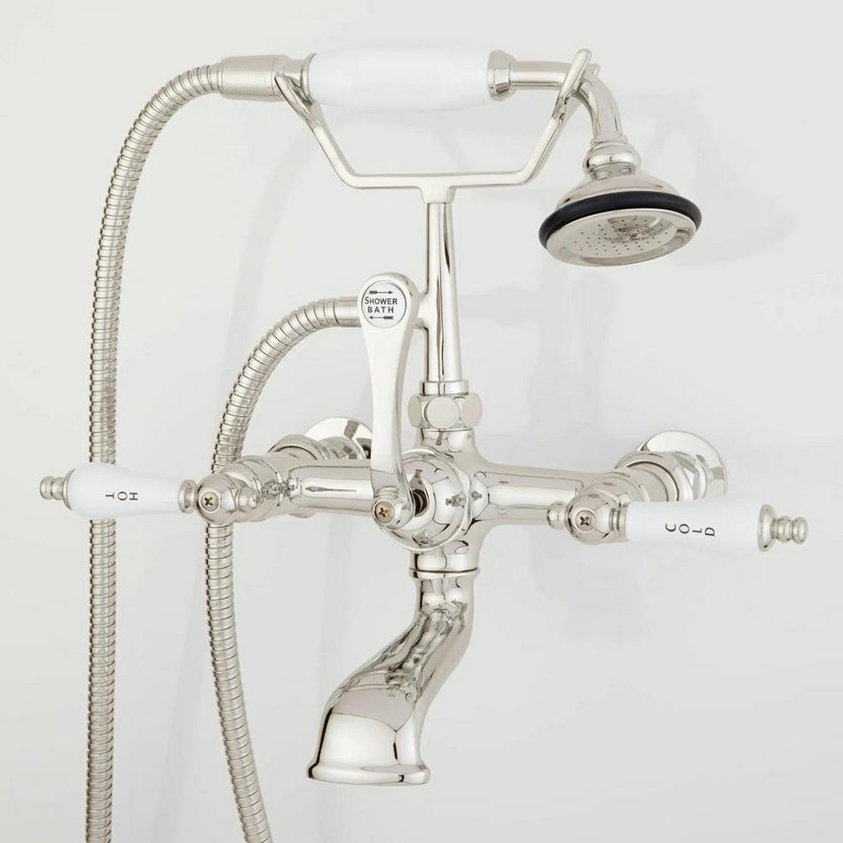 Wall-Mount Telephone Faucet and Hand Shower- Porcelain Lever Handle- Polished Nickel, , large image number 0