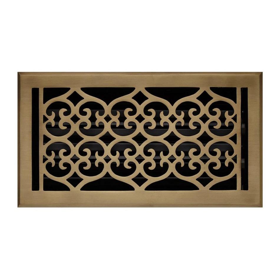 Old Victorian Brass Floor Register - Brushed Nickel 6" x 14" (7-1/8" x 15-5/8" Overall), , large image number 1