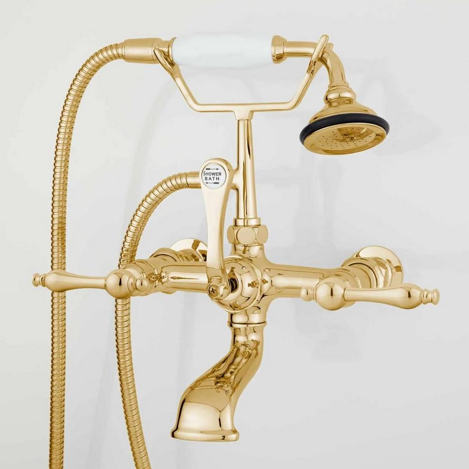 Wall-Mount Telephone Faucet with Lever Handles and 4" Wall Couplers - Polished Brass, , large image number 1