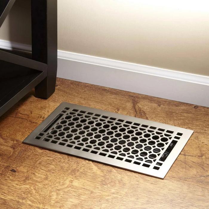 Honeycomb Solid Brass Floor Register - Brushed Nickel