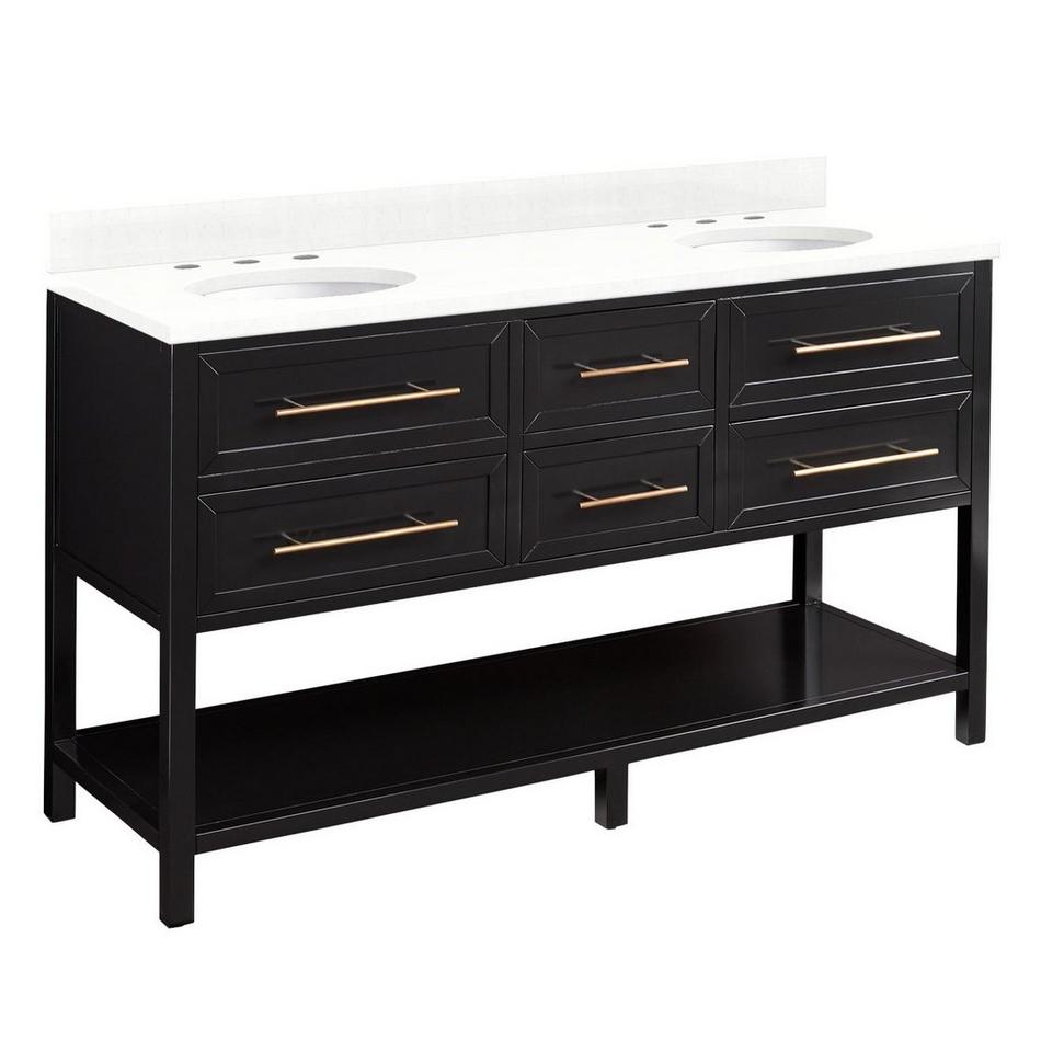 60" Robertson Double Console Vanity - Black - Feathered White Quartz - 8" - Oval Undermount Sinks, , large image number 0