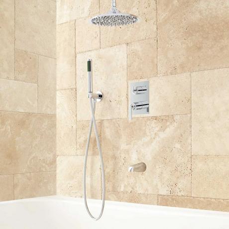 Trimble Tub and Rainfall Shower System with Hand Shower