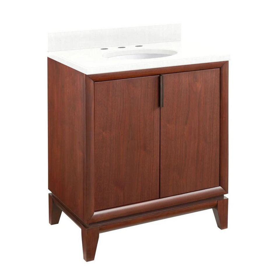 30" Talyn Mahogany Vanity - Light Walnut - Feathered White Quartz Top - 8" - Oval Sink, , large image number 1