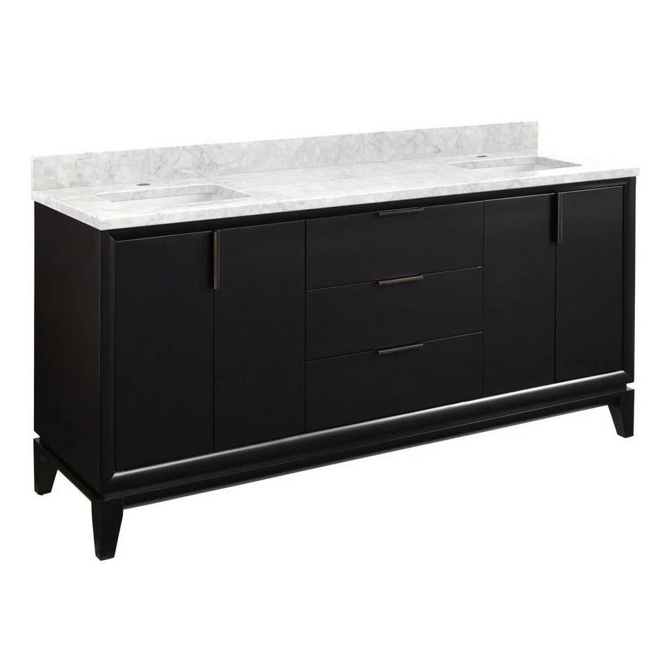 72" Talyn Mahogany Double Vanity - Black - Undermount - Rectangle - Carrara Marble - 1 Hole Cent, , large image number 0