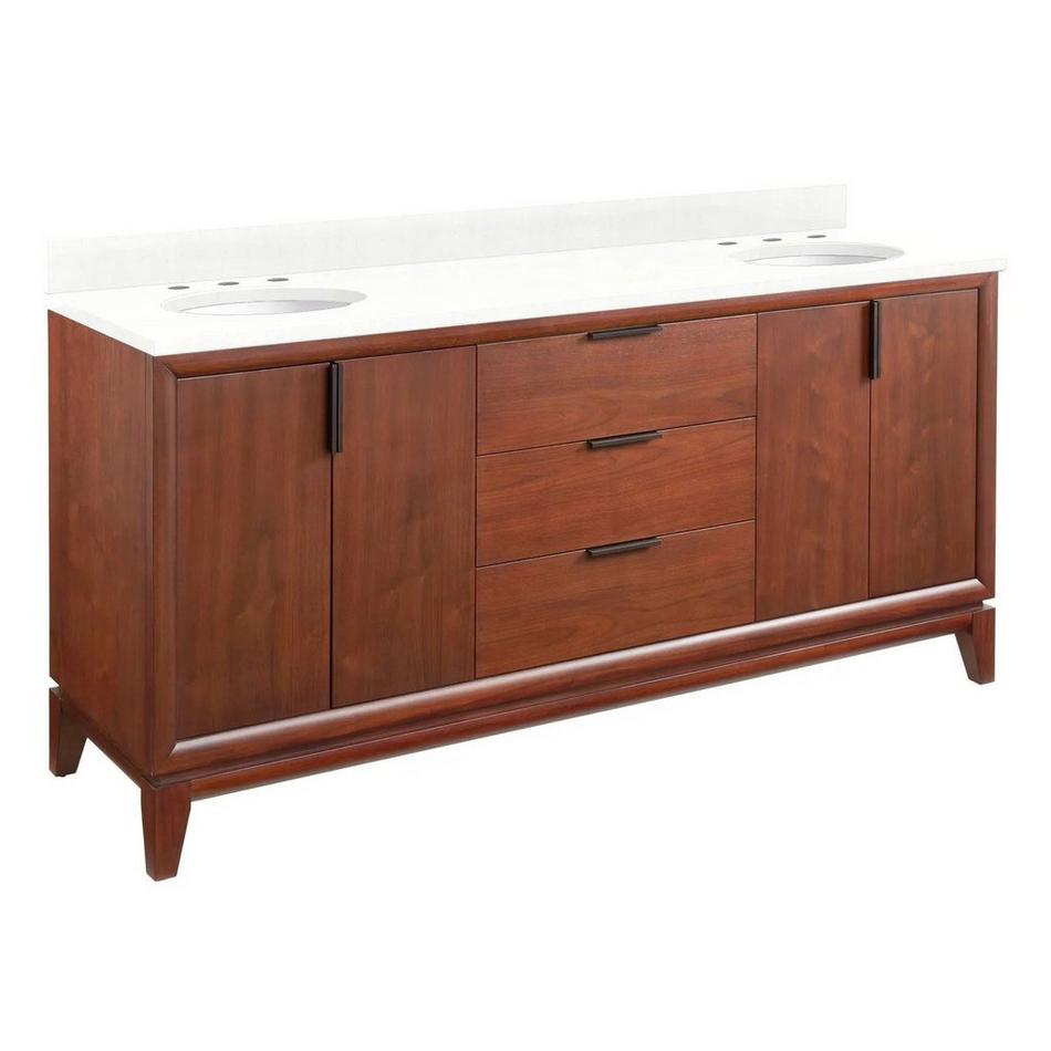 72" Talyn Mahogany Double Vanity - Light Walnut - Undermount - Oval - Feathered White Quartz - 8", , large image number 0