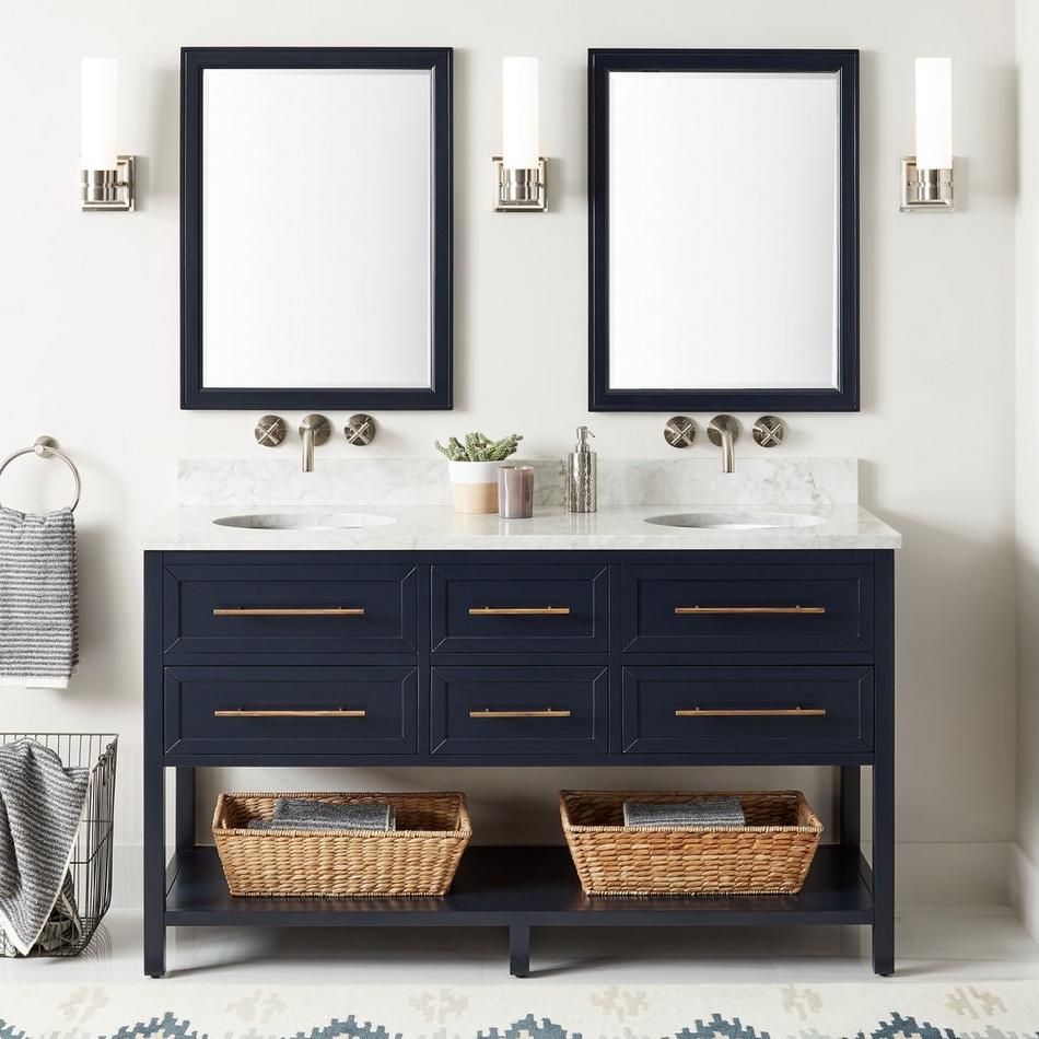 60" Robertson Mahogany Console Double Vanity for Undermount Sinks - Midnight Navy Blue, , large image number 1