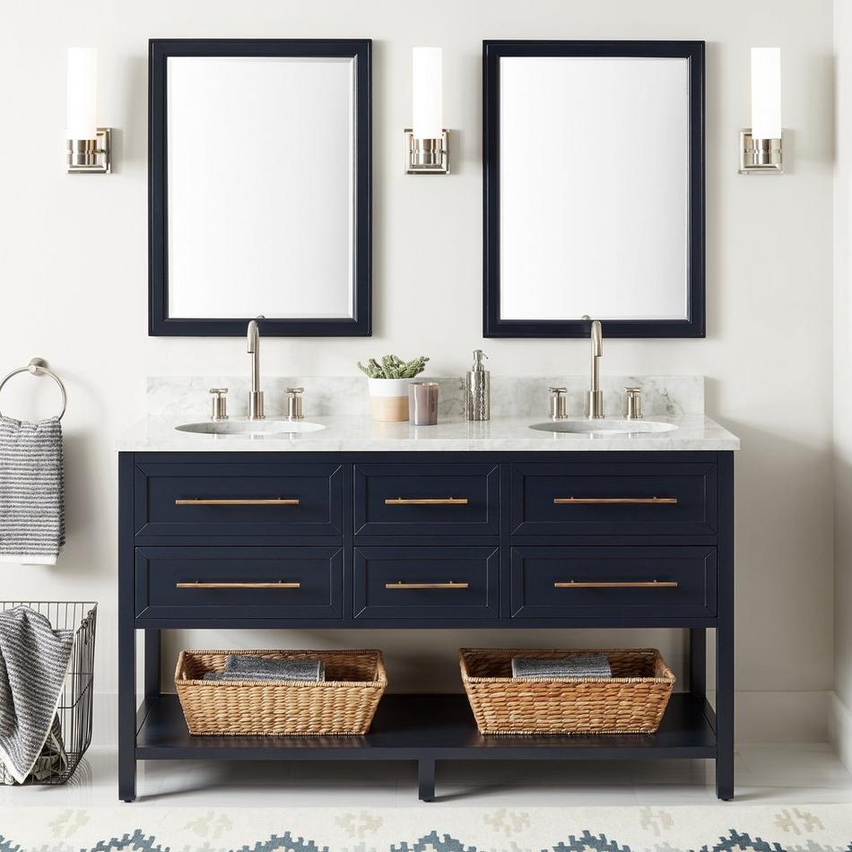 60" Robertson Mahogany Console Double Vanity for Undermount Sinks - Midnight Navy Blue, , large image number 0