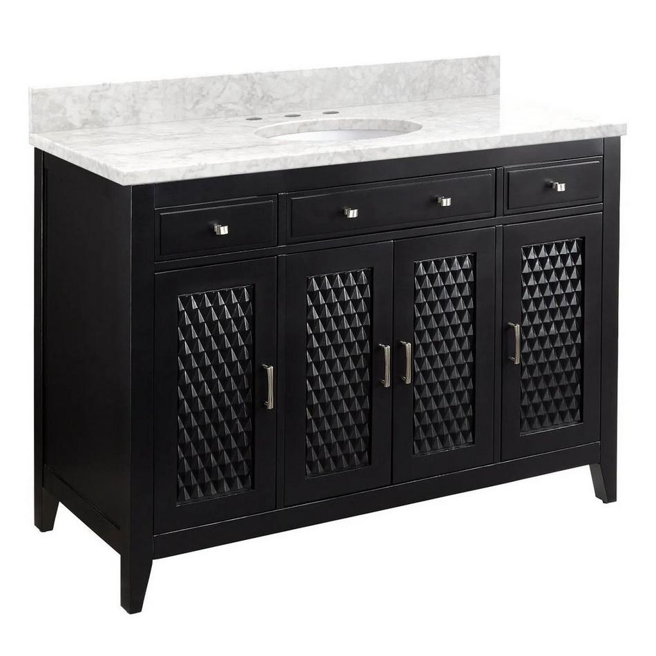 48" Thorton Mahogany Vanity - Brushed Nickel Hdwe. - Black - Carrara Marble - 8" - Oval Sink, , large image number 0