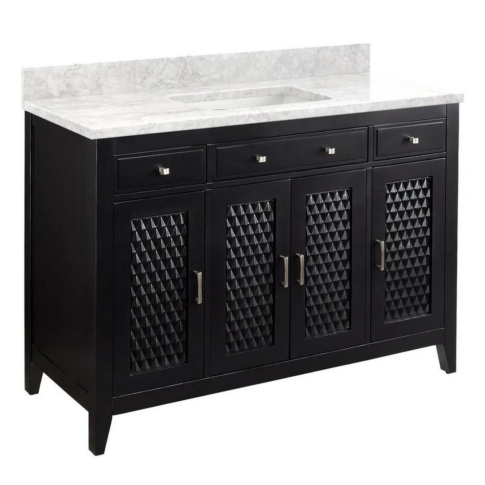 48" Thorton Mahogany Vanity - BN Hardware - Black - Carrara No Faucet Holes, White RUM Sink, , large image number 0