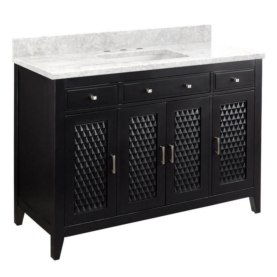 48" Thorton Mahogany Vanity - BN Hardware - Black - Carrara Widespread, White RUM Sink, , large image number 0