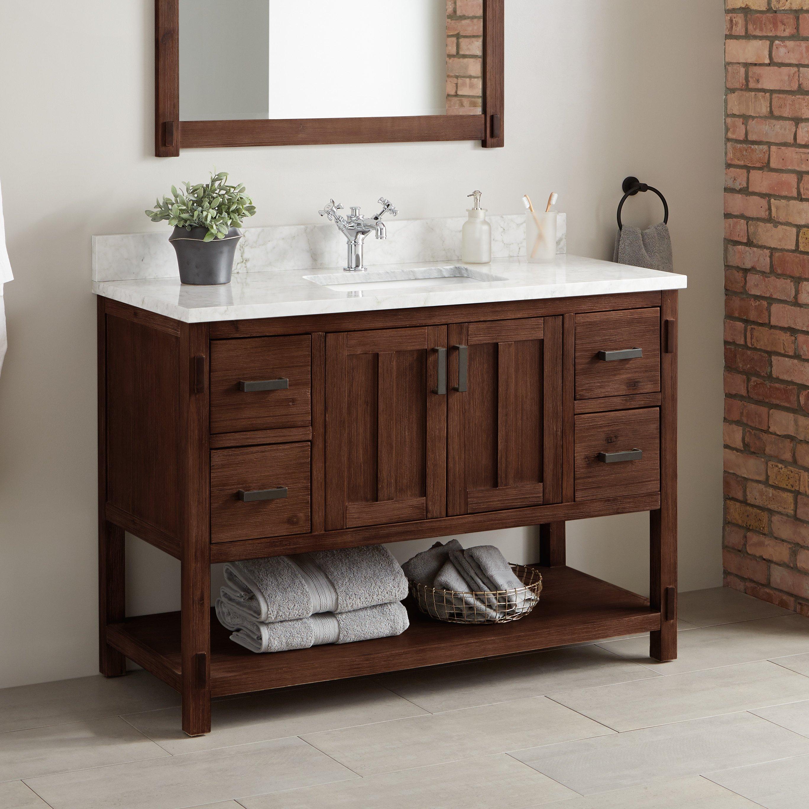 Cora 48 inch Solid Oak Bathroom Vanity with Rectangular Undermount Sink - Navy by Randolph Morris RMAST-48NB-SQB