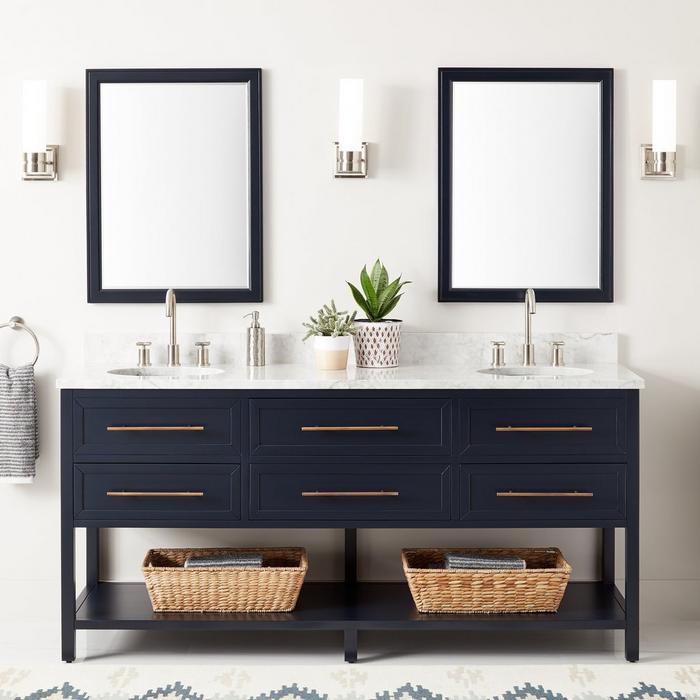 72" Robertson Double Console Vanity for Rectangular Undermount Sinks in Midnight Navy Blue