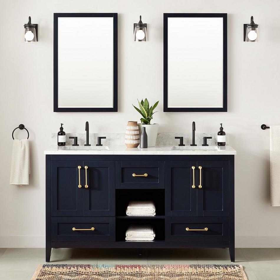 60" Burfield Double Vanity for Rectangular Undermount Sinks - Midnight Navy Blue, , large image number 0