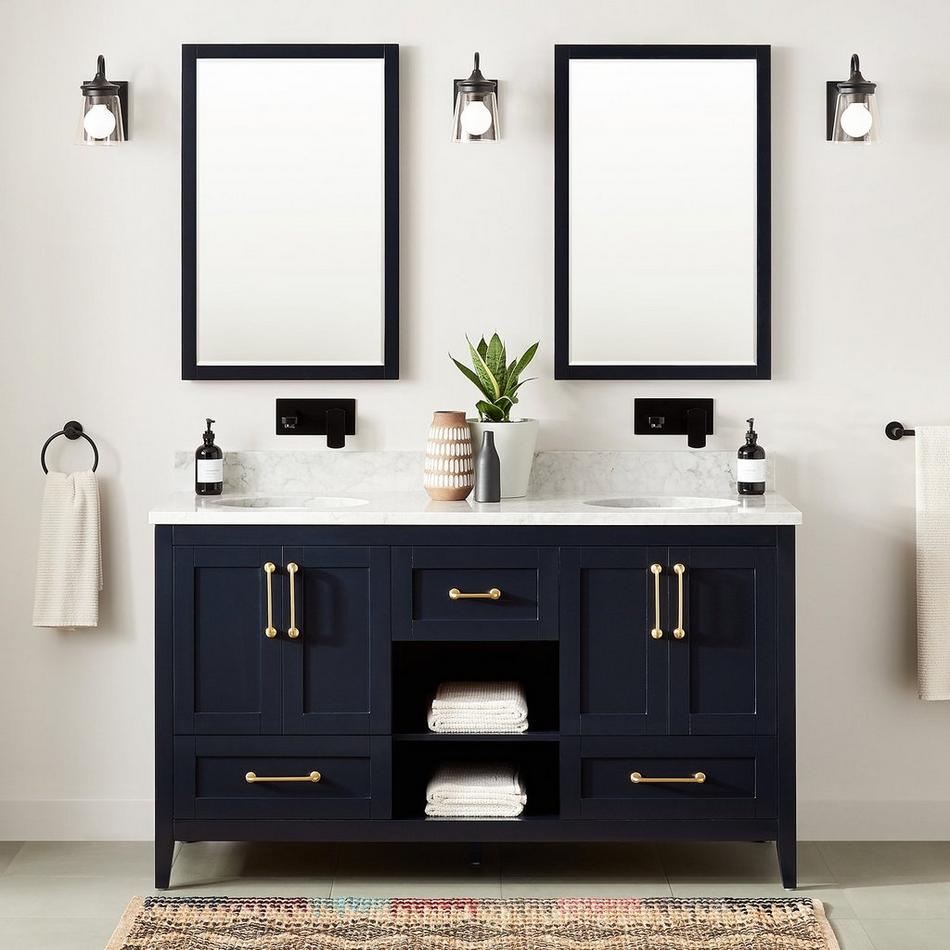 60" Burfield Double Vanity for Undermount Sinks - Midnight Navy Blue, , large image number 1