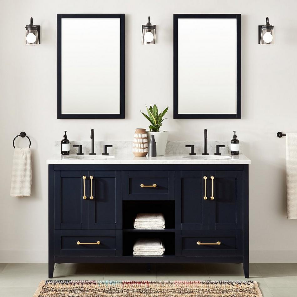 60" Burfield Double Vanity for Undermount Sinks - Midnight Navy Blue, , large image number 0