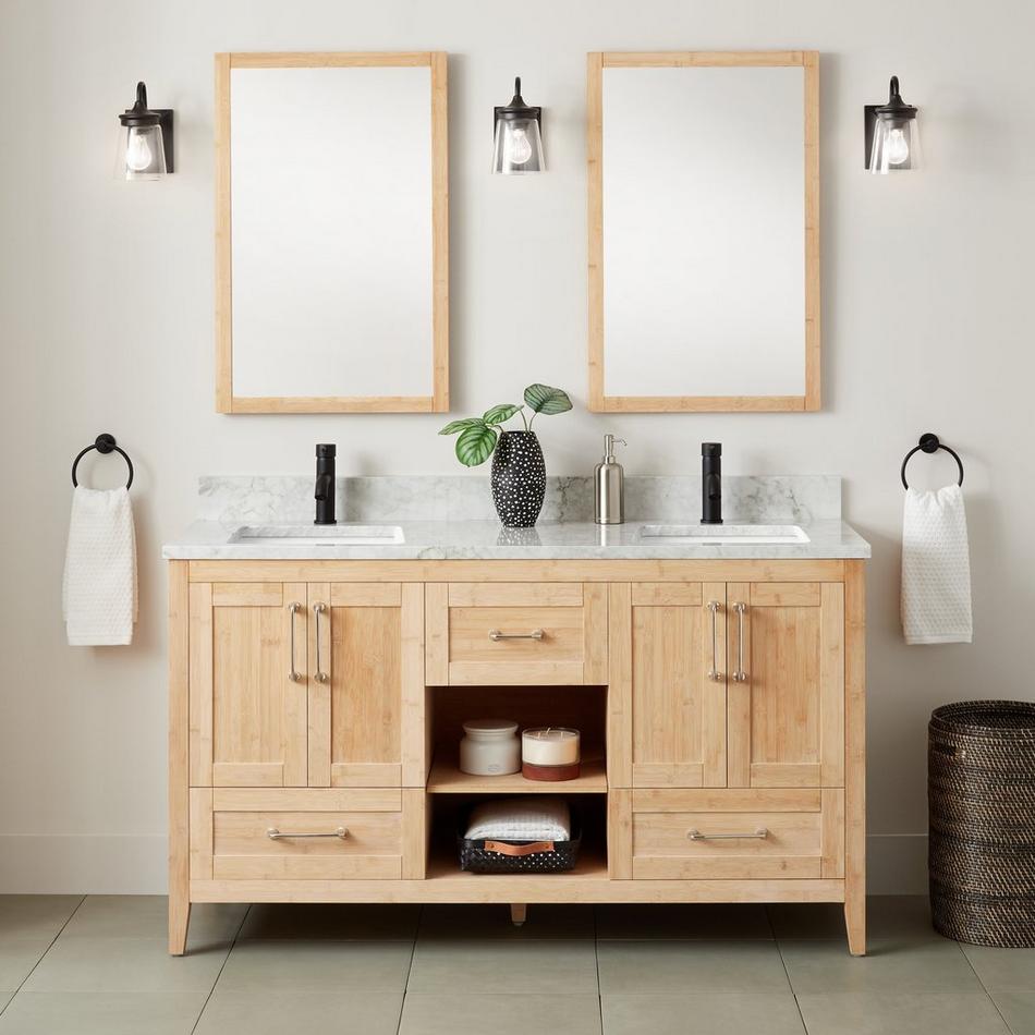 60" Burfield Bamboo Double Vanity for Rectangular Undermount Sinks - Natural Bamboo, , large image number 1