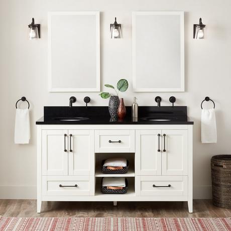 60" Burfield Double Vanity for Undermount Sinks - White