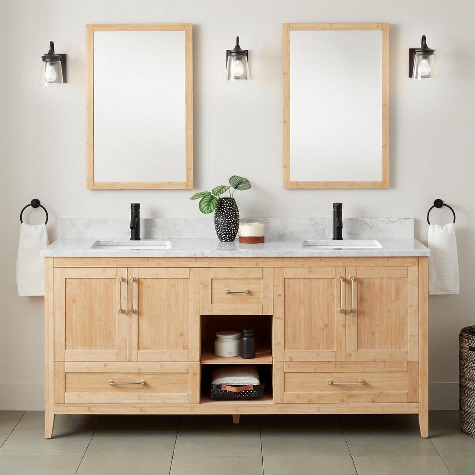 72" Burfield Bamboo Double Vanity for Rectangular Undermount Sinks - Natural Bamboo, , large image number 1