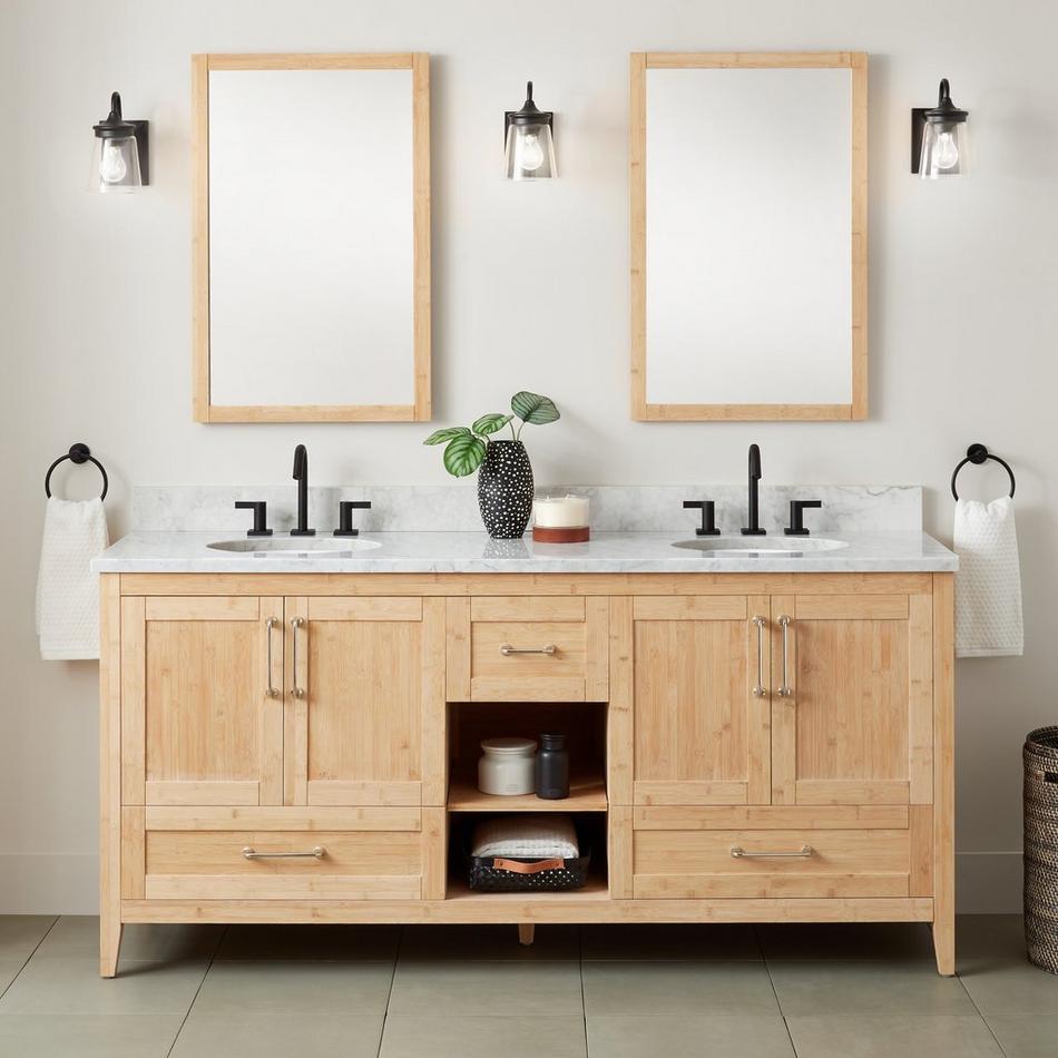 72" Burfield Bamboo Double Vanity for Undermount Sinks - Natural Bamboo, , large image number 0