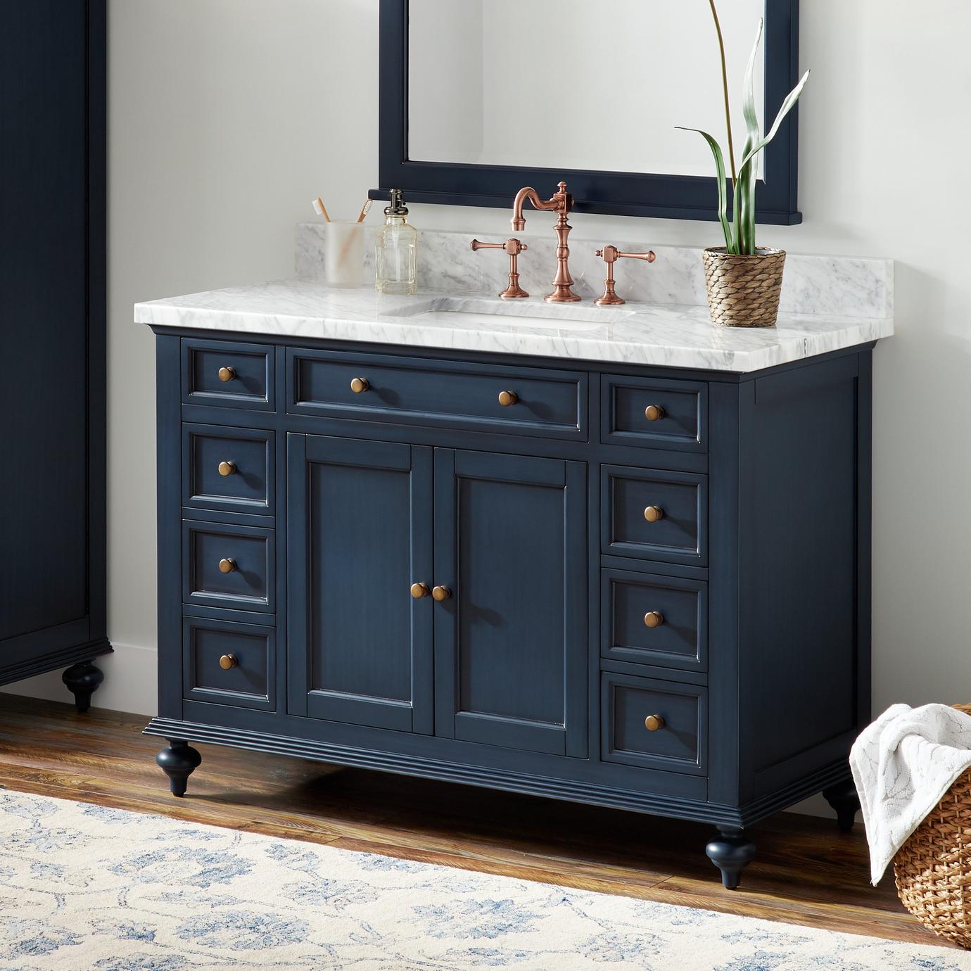 48" Quen Vanity With Rectangular Undermount Sink - Midnight Navy Blue ...