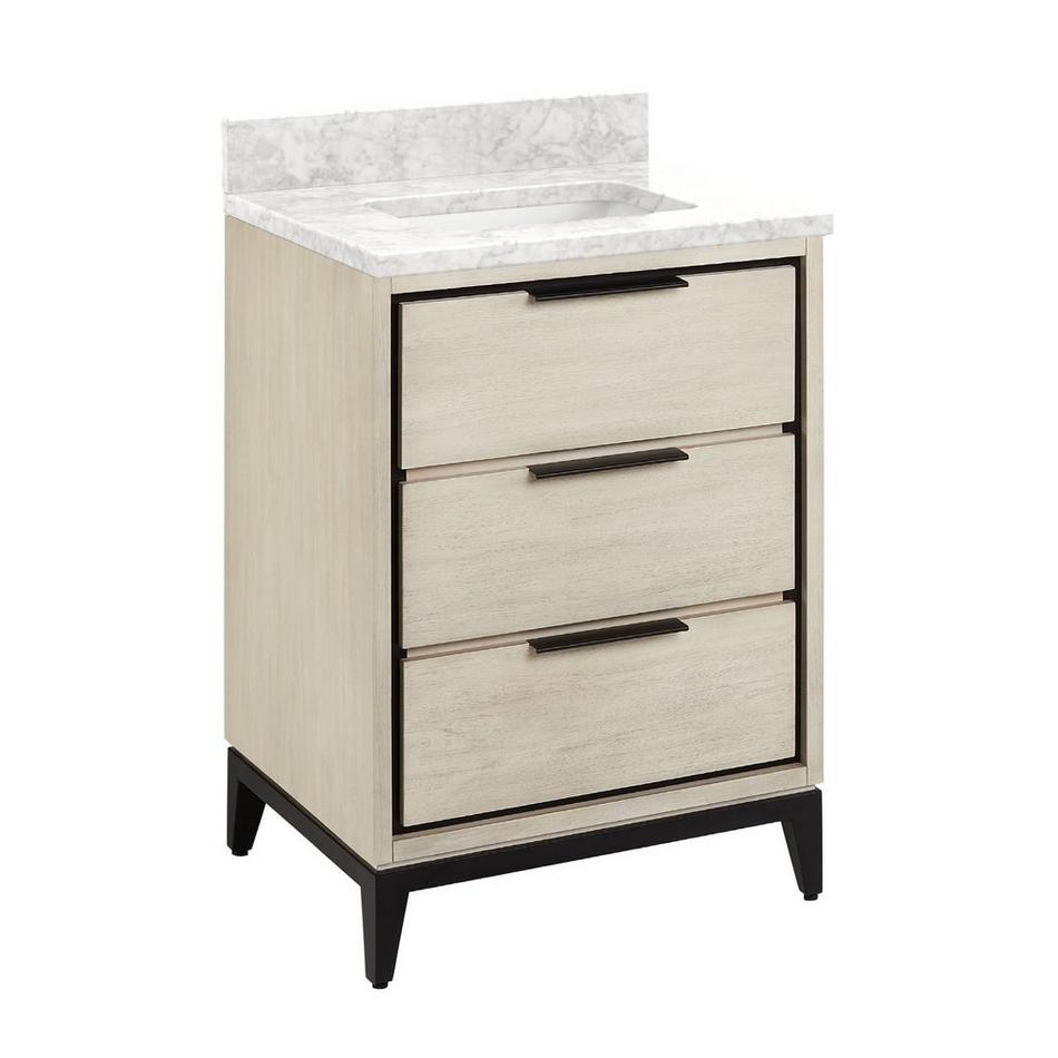 24" Hytes Mahogany Vanity With Rect Undermount Sink - Sky Gray - Carrara Marble No Faucet Holes, , large image number 0