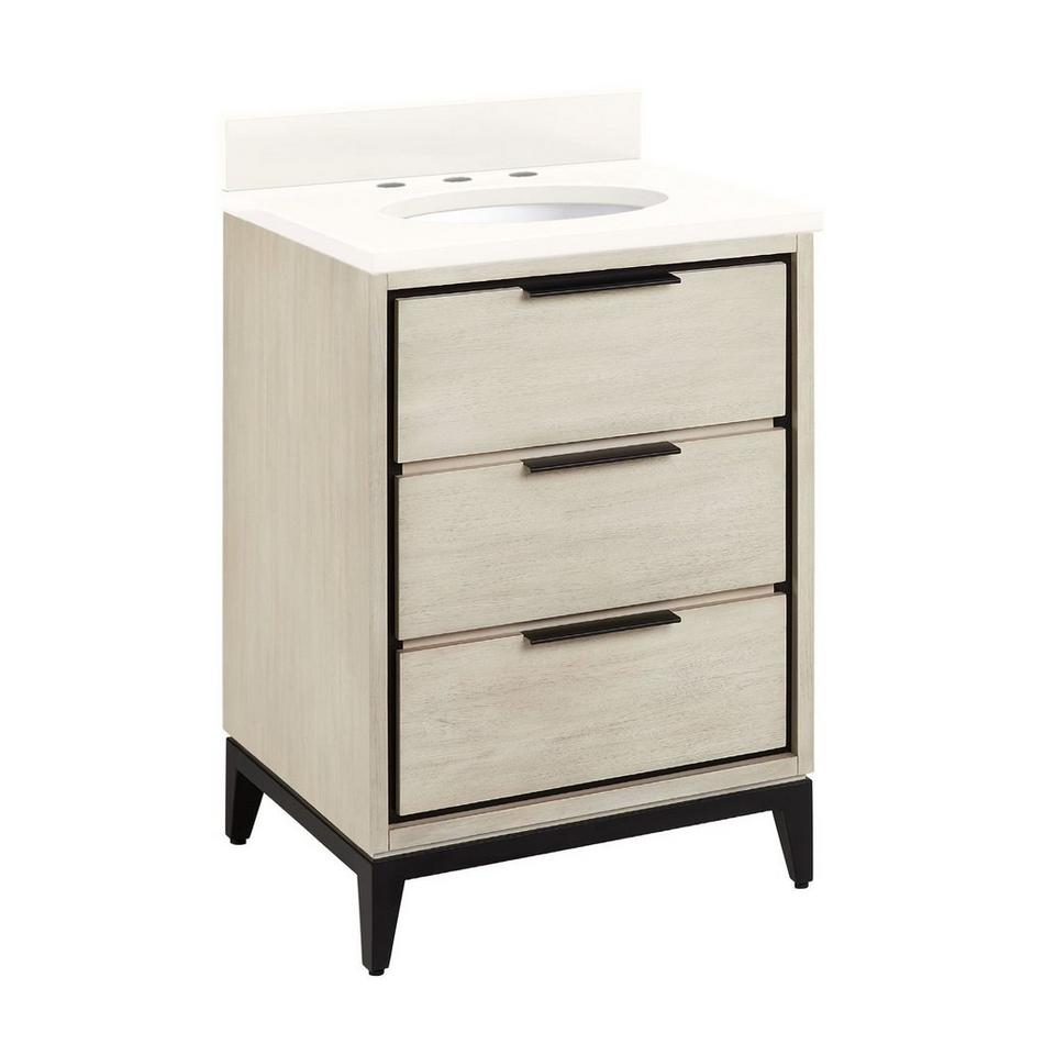 24" Hytes Mahogany Vanity With Undermount Sink - Sky Gray - Arctic White Quartz Widespread, , large image number 0