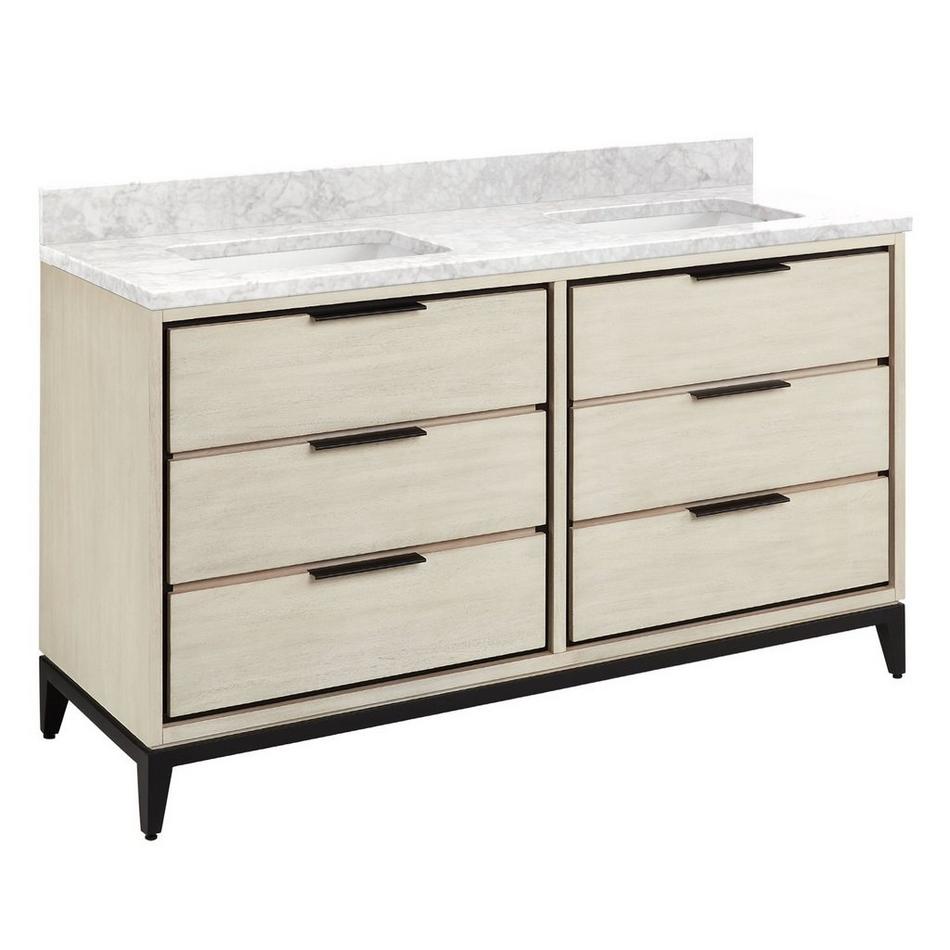 60" Hytes Mahogany Double Vanity With Rect Undermount Sinks - Sky Gray - Carrara No Faucet Holes, , large image number 0