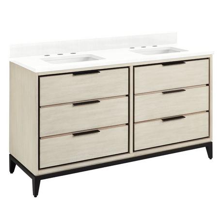 60" Hytes Mahogany Double Vanity With Rectangular Undermount Sinks - Sky Gray