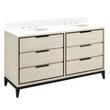 60" Hytes Mahogany Double Vanity With Undermount Sinks - Sky Gray -Feathered White Quartz Widesp, , large image number 0
