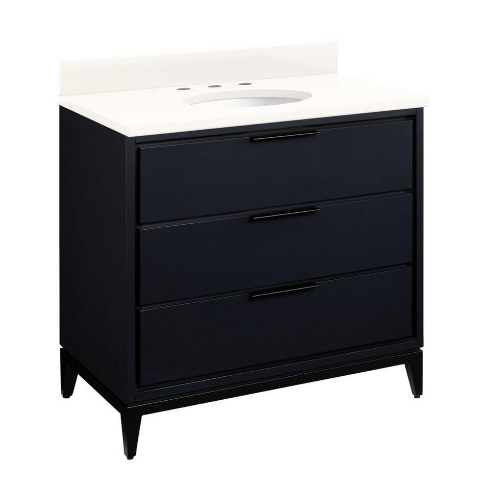 36" Hytes Mahogany Vanity With Undermount Sink - Midnight Navy Blue - Arctic White Quartz Widespread, , large image number 0