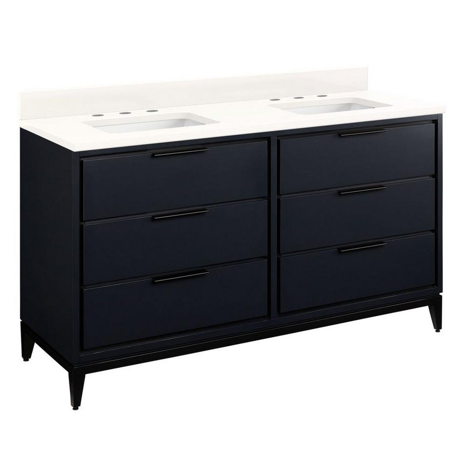 60" Hytes Mahogany Double Vanity With Rect Undermount Sinks - Midnight Navy-Arctic White Widespread, , large image number 0