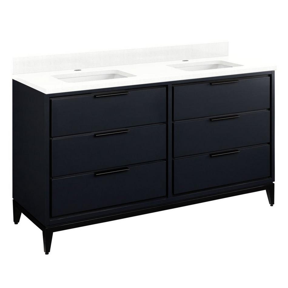 60" Hytes Double Vanity With Rect Undermount Sinks - Midnight Navy - Feathered White Single Hole, , large image number 0