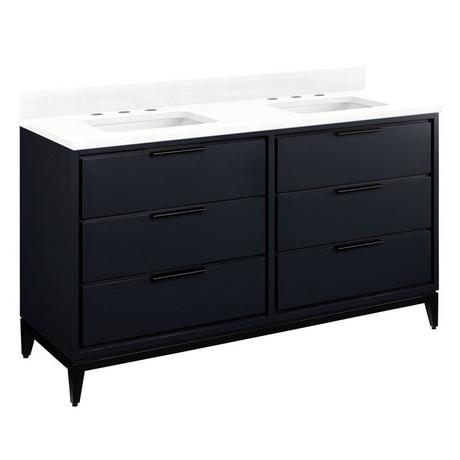 60" Hytes Mahogany Double Vanity With Rectangular Undermount Sinks - Midnight Navy Blue