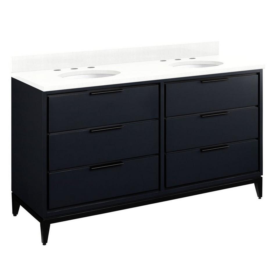 60" Hytes Mahogany Double Vanity With Undermount Sinks-Midnight Navy Blue-Feathered White Widespread, , large image number 0