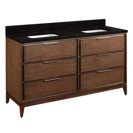 60" Hytes Mahogany Double Vanity With Rectangular Undermount Sinks - Carob Brown