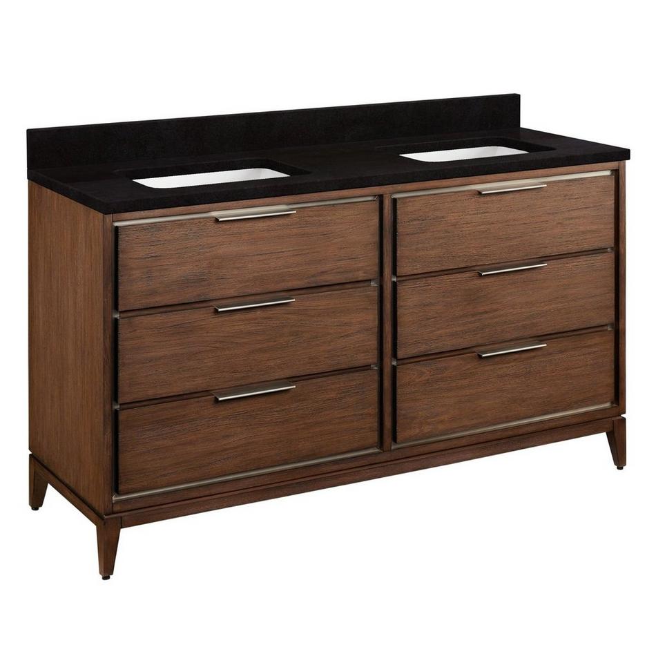 60" Hytes Mahogany Double Vanity With Rect Undermount Sinks-Carob Brown-Absolute Black 0 Faucet, , large image number 0