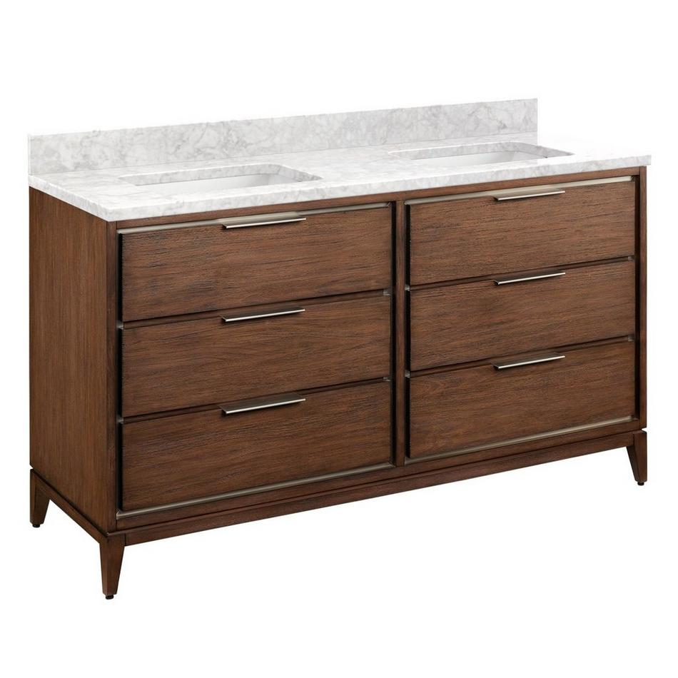 60" Hytes Mahogany Double Vanity With Rect Undermount Sinks - Carob Brown - Carrara No Faucet Holes, , large image number 0