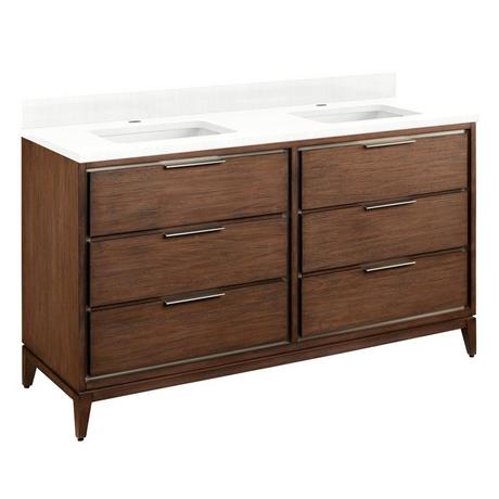 60" Hytes Mahogany Double Vanity With Rectangular Undermount Sinks - Carob Brown